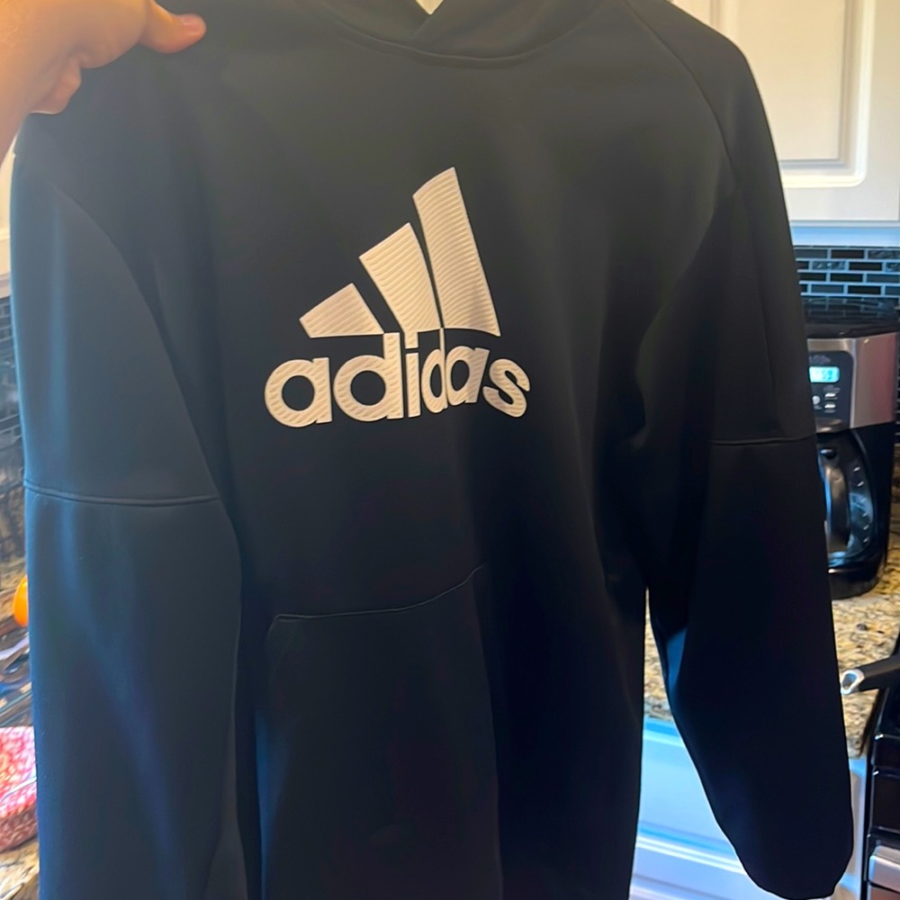 Adidas Hoodie, Black Greay condition with Adidas logo. Size Large.